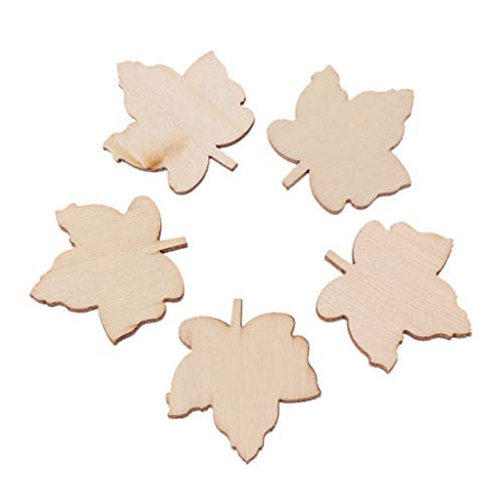 50 Pcs Blank Wood Slices Unfinished Wood Cutout Maple Leaf Shaped Embellishments Wood Pieces for DIY Craft, Gift Tags, Wedding, Christmas, Home BUZHI
