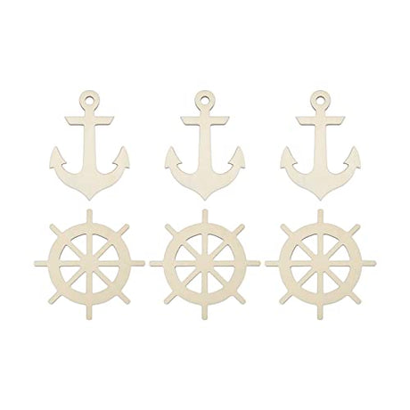 20 Pcs Anchor Rudder Wood DIY Crafts Cutouts Unfinished Wood Ornaments Gift Tags for Ocean Beach Pool Themed Party Home Decorations Creaides
