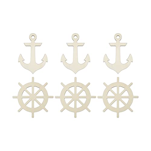 20 Pcs Anchor Rudder Wood DIY Crafts Cutouts Unfinished Wood Ornaments Gift Tags for Ocean Beach Pool Themed Party Home Decorations - WoodArtSupply