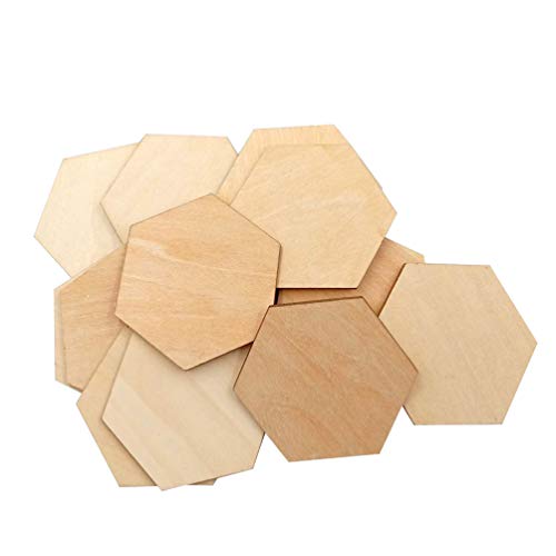 EXCEART 50Pcs 50MM Wooden Pieces Hexagon Wood Shape Unfinished Hexagon Cutout Shapes DIY Craft Project Ornaments Decorations - WoodArtSupply