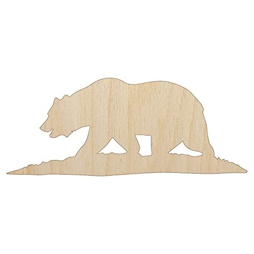 California Flag Bear Solid Unfinished Wood Shape Piece Cutout for DIY Craft Projects - 1/4 Inch Thick - 6.25 Inch Size
