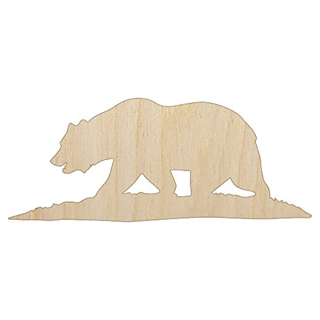 California Flag Bear Solid Unfinished Wood Shape Piece Cutout for DIY Craft Projects - 1/4 Inch Thick - 6.25 Inch Size Sniggle Sloth