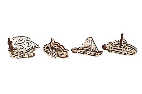 Mechanical UGEARS Wooden 3D Puzzle U-Fidgets-Ships. 4 Models Construction Set UGEARS