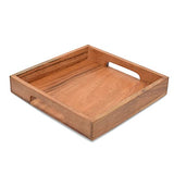 Samhita Acacia Wood Serving Tray with Handles,Wooden Serving Tray, Snack Tray, Breakfast Tray, Great for, Breakfast, Coffee |Size- 10" x 10" x 1.75" Samhita