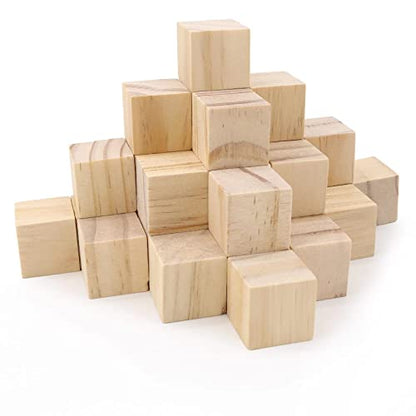 50Pcs Wooden Cubes 1inch Natural Wooden Blocks Unfinished Wood Blocks for Wood Crafts Blank Wood Square Blocks for Crafts and DIY Projects Puzzle