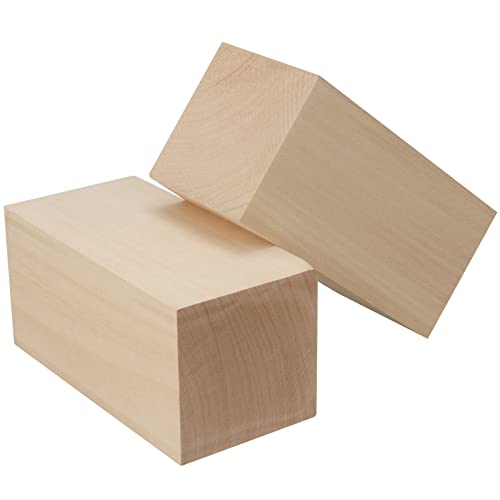KEILEOHO 4 Pack 6 x 3 x 3 Inches Basswood Carving Blocks, Unfinished Whittling Blocks, Soft Wood Blocks, Kiln Dried Wood Carving Kit for Beginners, KEILEOHO