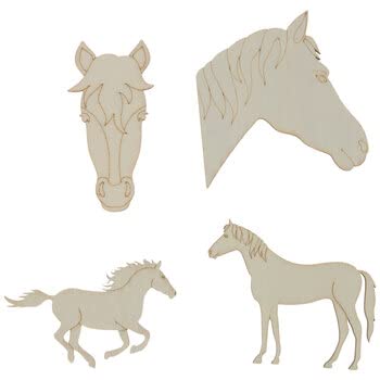 Horse Unpainted Wood Cutout Shapes - 4 Mini Pieces Woodpile Fun!