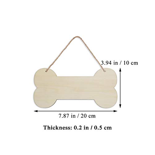 JANOU 3pcs Bone Wood Sign Blank Hanging Wooden Plaque DIY Craft Project Dog Bone Wood Sign with Rope Door Wall Art Decorative, 7.9x3.9 in JANOU