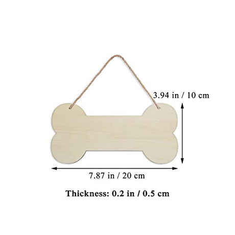 JANOU 3pcs Bone Wood Sign Blank Hanging Wooden Plaque DIY Craft Project Dog Bone Wood Sign with Rope Door Wall Art Decorative, 7.9x3.9 in JANOU