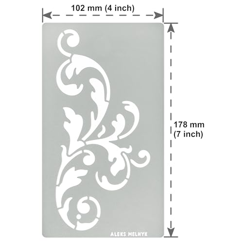 Aleks Melnyk No.349 Metal Stencil, Swirls, Ornaments, Flowers Vine, Patterns, Border, Small Stencil, 1 PC, Template for Wood Burning, Engraving, Aleks Melnyk