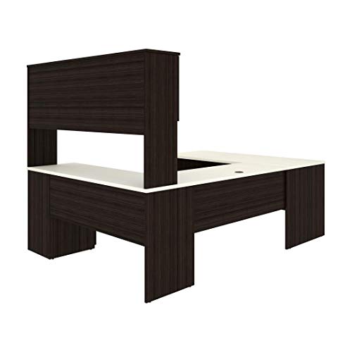 Bestar Ridgeley U-Shaped Executive Desk with Pedestal and Hutch in, 65W, White Chocolate Bestar