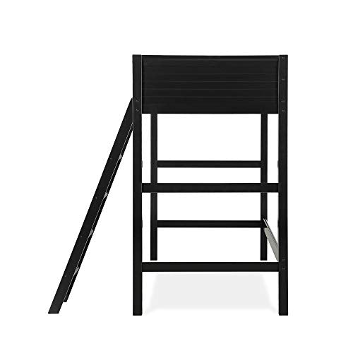 DHP Moon Bay Black Wooden Loft Bed for Kids - Twin Size with Ladder and Guardrails - WoodArtSupply