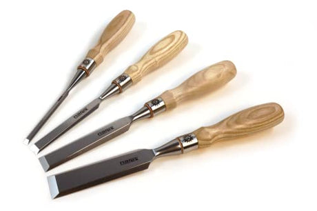 Narex 853654 4 Piece Set of Richter Extra Bevel Edge Chisel (1/4, 1/2, 3/4 and 1 inch) Cryogenic Treated Cr-V Steel Hardened to HRc 62 Ergonomic Ash Narex
