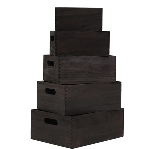 FDHUIJIA Set of 5 Nesting Wooden Crates, Rustic Wood Basket with Handles, Decorative Farmhouse display large Storage crate Box - WoodArtSupply