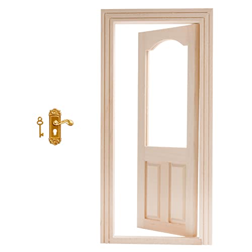 3 Pcs Mini Wooden Door Miniature Door with Lock and Key Fairy Door Mini Unpainted Door Unfinished Wooden Door for DIY Scene Miniature House Furniture