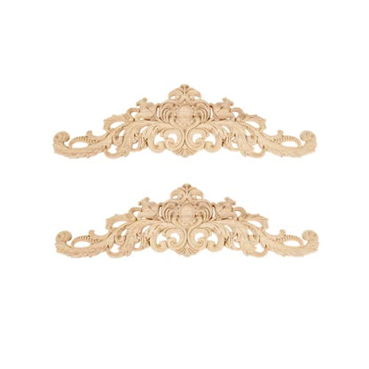 MUXSAM Long Wood Carved Appliques Onlays, 2-Pack Unpainted Decorative Corner Carving Decals Set for Wall Door Cabinet Mirror Closet Wardrobe Dresser