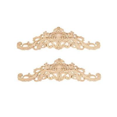 MUXSAM Long Wood Carved Appliques Onlays, 2-Pack Unpainted Decorative Corner Carving Decals Set for Wall Door Cabinet Mirror Closet Wardrobe Dresser