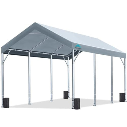 ADVANCE OUTDOOR 12x20 ft Heavy Duty Carport Car Canopy Garage Boat Shelter Party Tent, Adjustable Peak Height from 9.5ft to 11ft, Silver Gray - WoodArtSupply