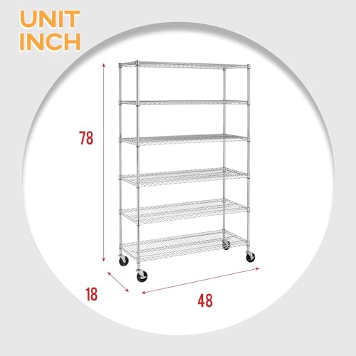 BestMassage Wire Shelving Unit Heavy Duty Garage Storage Shelves Large Metal Shelf Organizer 6-Tier Height Adjustable Commercial Grade Utility Steel BestMassage