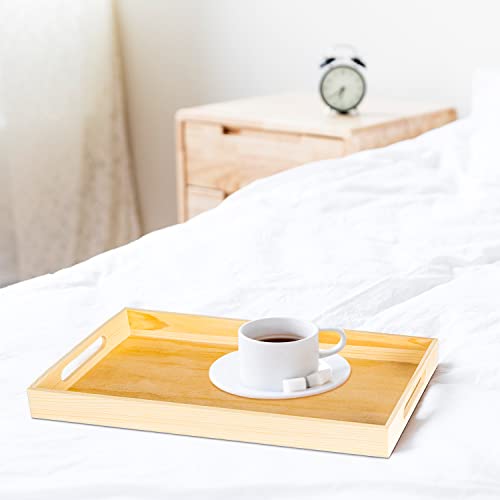7PCS Wooden Nested Serving Trays Set - Rectangular Shape Unfinished Wood Kitchen Nesting Food Trays with Handle for Coffee, Serving Pastries, Snacks,