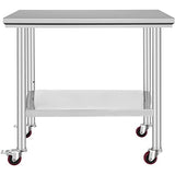 Mophorn Stainless Steel Work Table 36x24 Inch with 4 Wheels, Casters Heavy Duty Food Prep Worktable for Commercial Kitchen Restaurant Vevor
