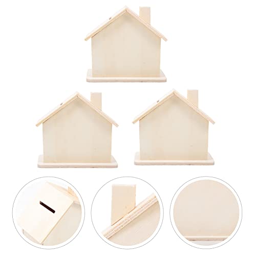 MAGICLULU 3pcs Unfinished Wooden House Piggy Bank Blank Wooden Piggy Bank DIY Blank House Piggy Bank for Kid Craft Home Decor