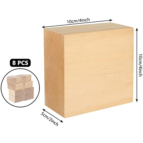 CertBuy 8 Pack Basswood Carving Blocks 4x4x2 Inch, Large Basswood Blocks for Carving and Crafts, Unfinished Wood Blocks for Crafts, Wood Blanks DIY CertBuy