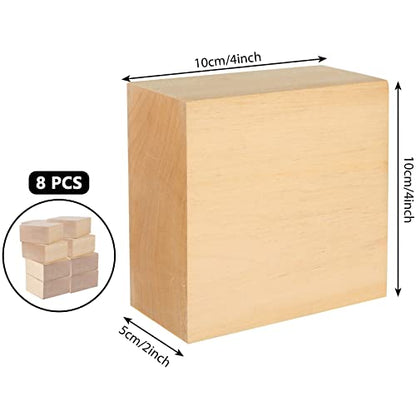 CertBuy 8 Pack Basswood Carving Blocks 4x4x2 Inch, Large Basswood Blocks for Carving and Crafts, Unfinished Wood Blocks for Crafts, Wood Blanks DIY