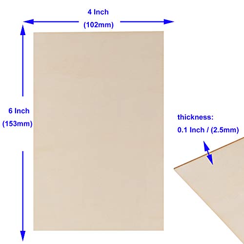 KOHAND 100 PCS 6 x 4 Inch Wooden Sheets, Unfinished Rectangle Wood Pieces, Blank Wooden Cutouts for Crafts DIY Arts