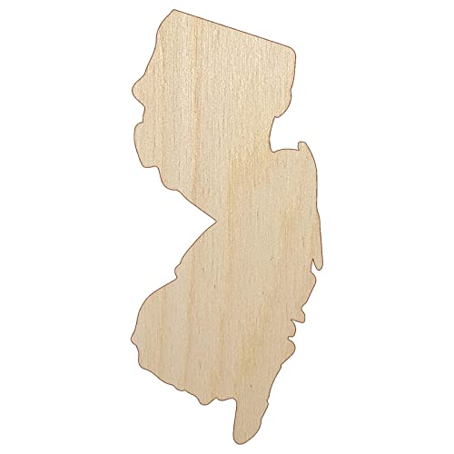 New Jersey State Silhouette Unfinished Wood Shape Piece Cutout for DIY Craft Projects - 1/8 Inch Thick - 6.25 Inch Size