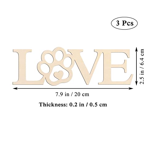 3pcs Love Paw Wood Sign Blank Wooden Dog Cat Paw Plaque Unfinished Wood DIY Crafts Cutouts Ornaments for Puppy Pet House Door Wall Decorative Creaides