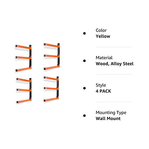 Ultrawall Wall Mount Wood Organizer and Lumber Storage Metal Rack with 3-Level - Indoor & Outdoor Use, 4 Pack Ultrawall