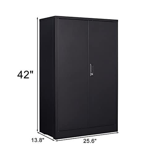 GREATMEET Locking Metal Storage Cabinet with 2 Adjustable Shelves, Office Cabinet with Storage Shelves and Double Doors, 42”H Steel Cabinet for GREATMEET