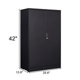GREATMEET Locking Metal Storage Cabinet with 2 Adjustable Shelves, Office Cabinet with Storage Shelves and Double Doors, 42”H Steel Cabinet for GREATMEET