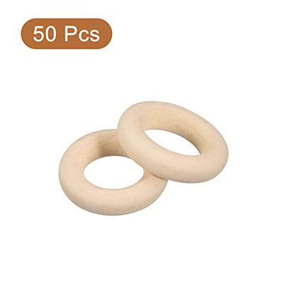 uxcell 50Pcs 25mm(1-inch) Natural Wood Rings, 6mm Thick Smooth Unfinished Wooden Circles for DIY Crafting, Knitting, Macrame, Pendant
