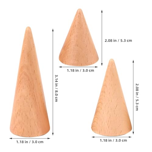 STOBAZA 3PCS Wooden Cone Ring Holders Unpainted Finger Ring Display Stand Jewelry Organizer Display Rack DIY Craft Wood Cone Stand - WoodArtSupply