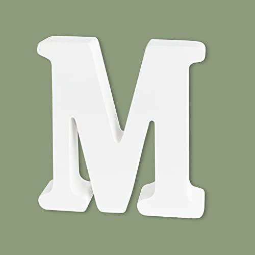 4 Inch White Unfinished Wooden Letters for Crafts, Wood Alphabet Letters for Wall Decor, Marquee Letters for Wedding Birthday Party (Letter M) HANWER