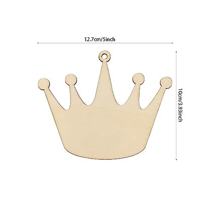 32 Pack Wood Crown Cutouts Unfinished Wooden Crown Hanging Ornaments DIY Crown Craft Gift Tags for Thanksgiving Christmas Home Party Decoration Craft