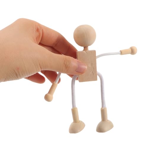 Tofficu Wooden Peg Dolls Unfinished Wood Robot 4pcs DIY Mini People Doll with Flexible Joint Wood Painting Figures Kids Educational Toys for Craft Tofficu