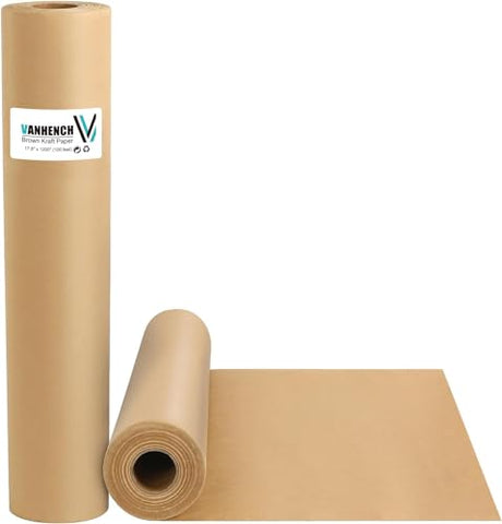 Vanhench Brown Wrapping Paper, Craft Paper, Kraft Paper Roll 17.8"x 1200"(100'), Gift Wrapping Bulletin Board Arts & Crafts, Bouquet Flower Table Vanhench