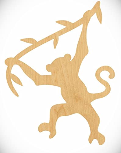 4" Swinging Monkey Laser Cut Out Wood Shape Craft Supply Unfinished Ornament for Painting DIY Craft Projects Woodcraft Cutout 1/4 Inch Thickness Rubstamper