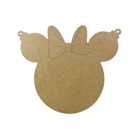 Girl Mouse with Ornament Ears, Christmas Shape, Unfinished Cutout, Wooden Shape, Paintable Wooden MDF Build-A-Cross