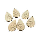 ALL SIZES BULK (12pc to 100pc) Unfinished Wood Cutout Flower Daisy Lines Sectioned Teardrop Tear Drop Earring Jewelry Blanks Crafts Made in Texas Texan Wood Crafts