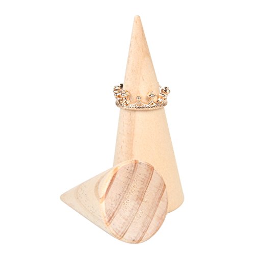 Misright Natural Creative Unpainted Wooden Ring Jewelry Display Rack Stand Cone Shape Holder Organizer (1#) - WoodArtSupply