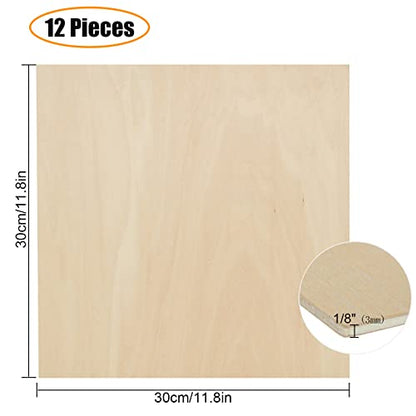 12 Pack 1/8 inch Basswood Sheets 12x12 Square 3mm Plywood Sheets Unfinished Wood Sheets Bass Wood Plywood for Laser Cutting Crafts Mini House - WoodArtSupply