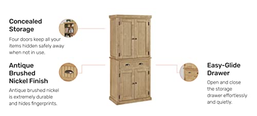 Homestyles Nantucket Storage Cabinet Kitchen Pantry with Drawers and Adjustable Shelves, 71.5 Inch Height, Natural Brown Maple Finish homestyles