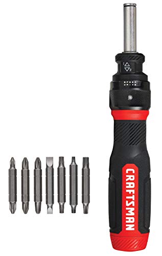 CRAFTSMAN Ratcheting Screwdriver, SpeedDrive, 2” Double Ended Bits Included, Handle Holds Up To 6 Bits (CMHT68129)