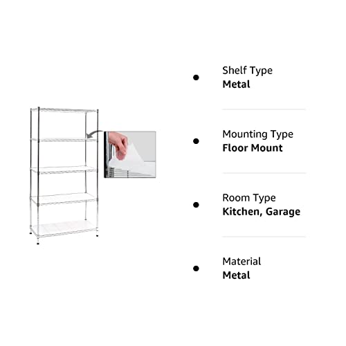 EFINE Chrome 5-Shelf Shelving Unit with Shelf Liners Set of 5, Adjustable, Steel Wire Shelves, 150lbs Loading Capacity Per Shelf, Shelving Units and Catalina Creations