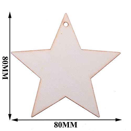 Pack of 50 Wooden Crafts to Paint 3 inch Christmas Tree Hanging Ornaments Unfinished Wood Cutouts Christmas Decoration DIY Crafts (Wooden Star malyunin