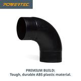 POWERTEC 70105 4" Elbow Dust Hose Connector, Black, 4", 90 Degree Elbow POWERTEC